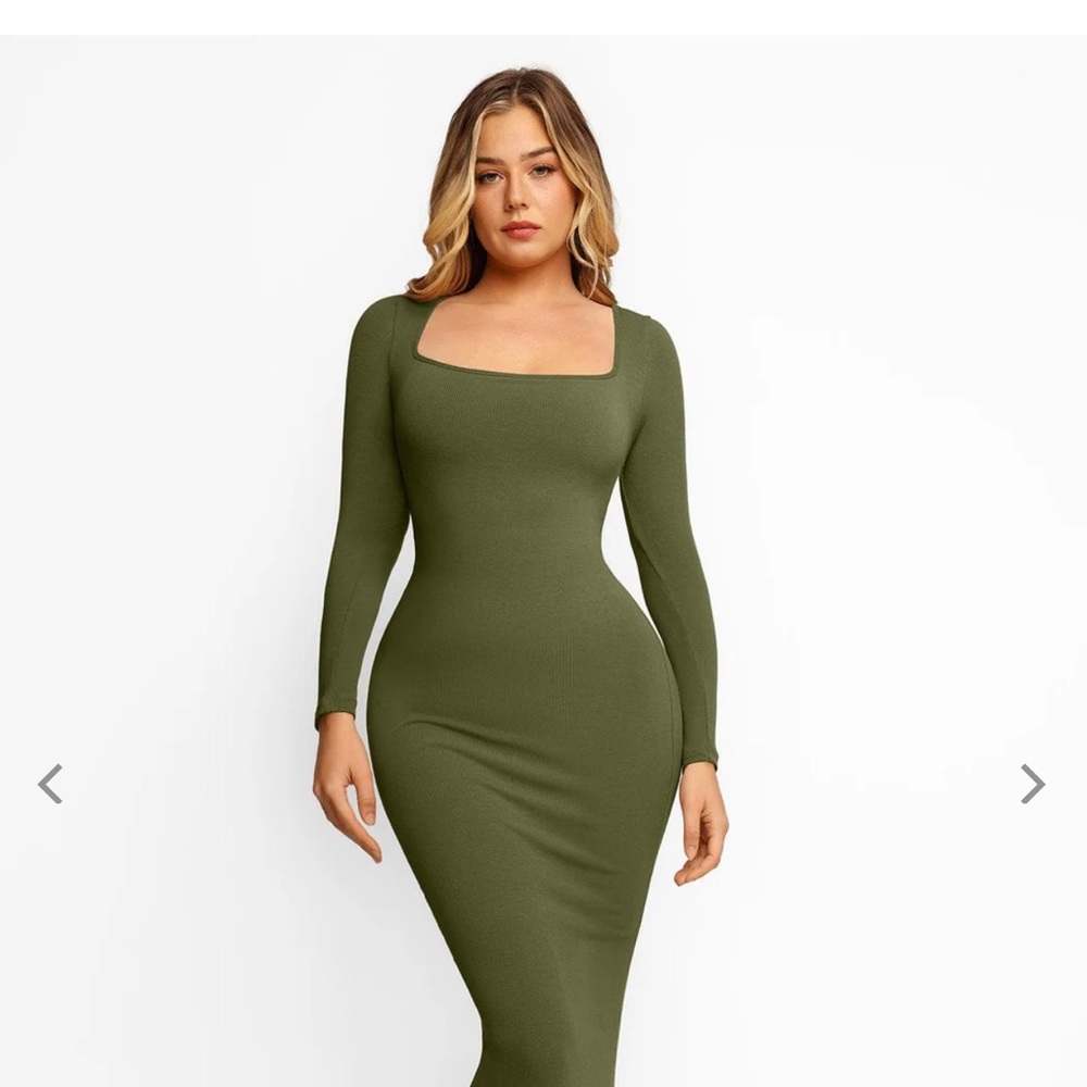 Elegant Long Sleeve built in shape wear Olive Dress